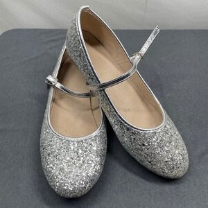 Silver Glitter Women Mary Jane Flats Size 38 Sparkly Party Dress Shoes
